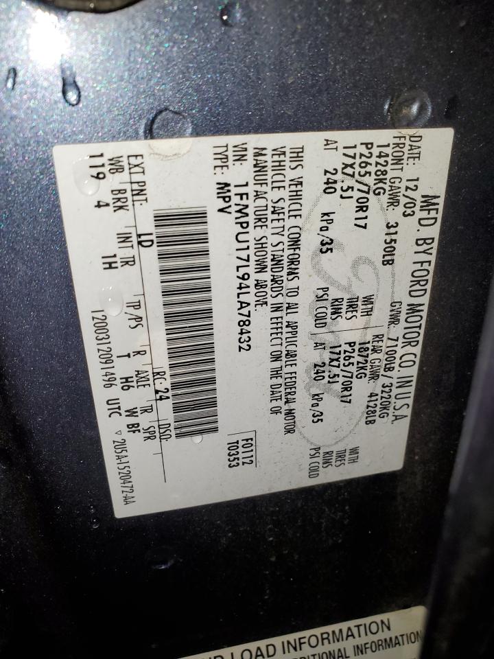 1FMPU17L94LA78432 2004 Ford Expedition Eddie Bauer