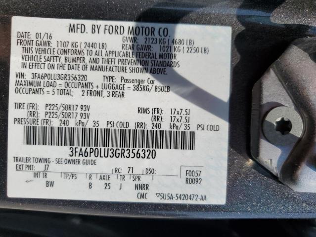 VIN 3FA6P0LU3GR356320 2016 Ford Fusion, Se Hybrid no.12