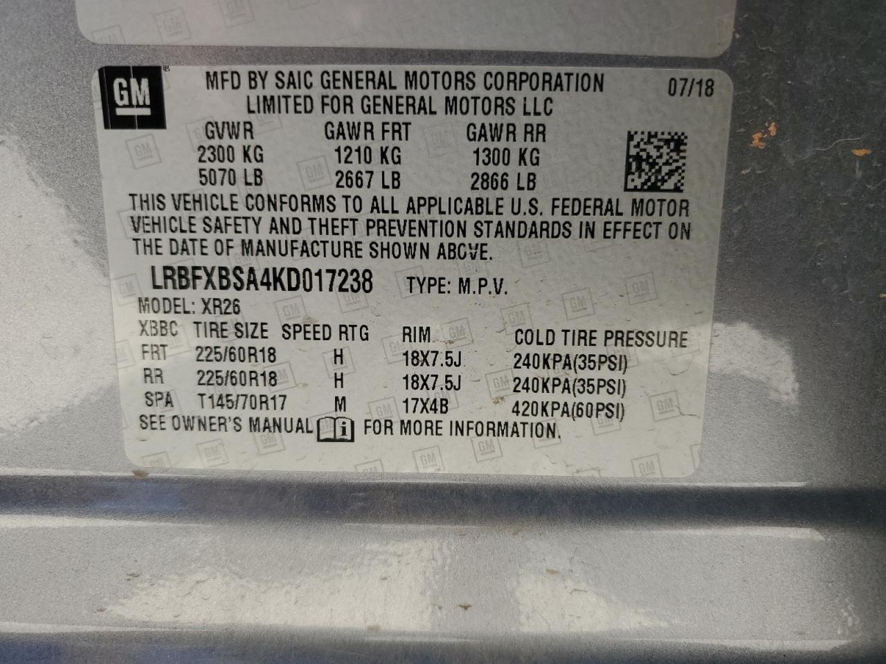 LRBFXBSA4KD017238 2019 Buick Envision Preferred