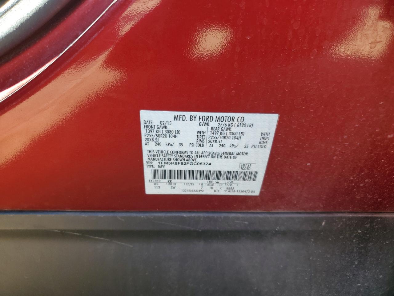 1FM5K8F82FGC05374 2015 Ford Explorer Limited