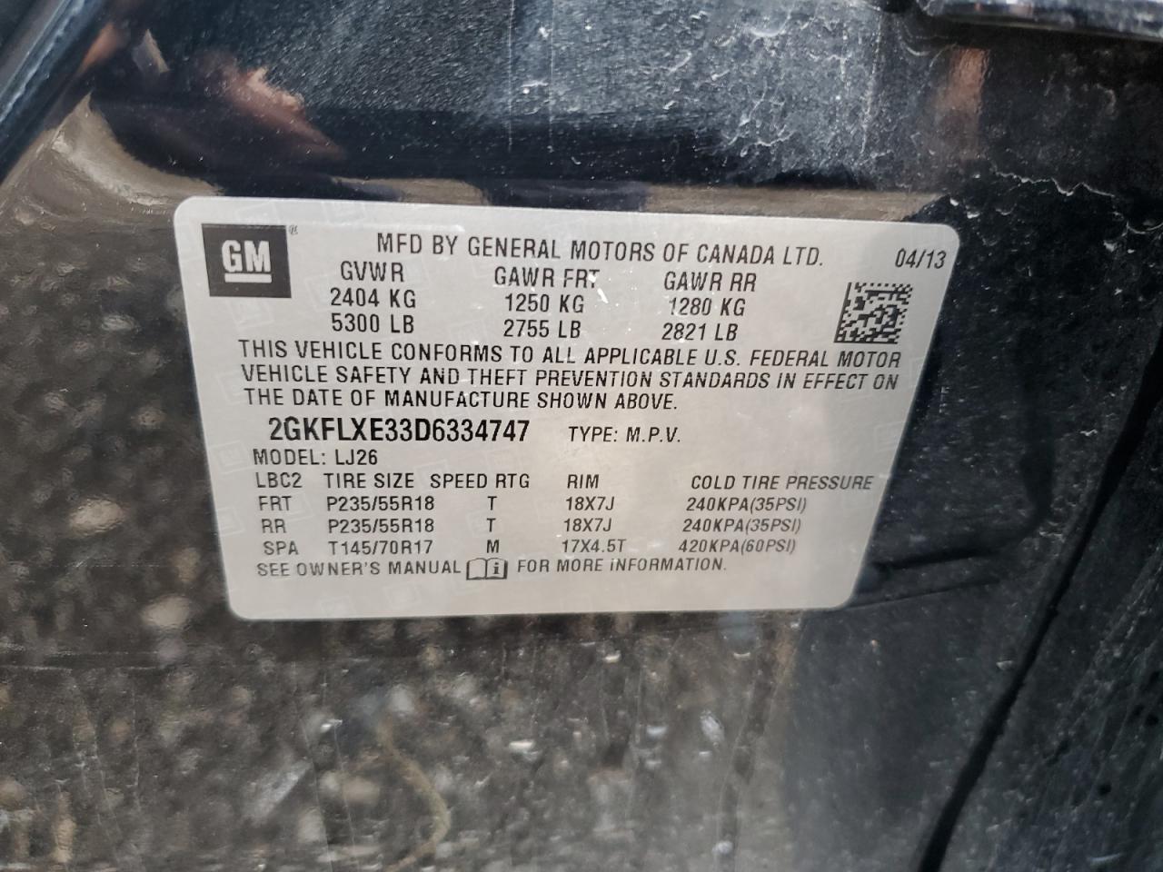 2GKFLXE33D6334747 2013 GMC Terrain Slt