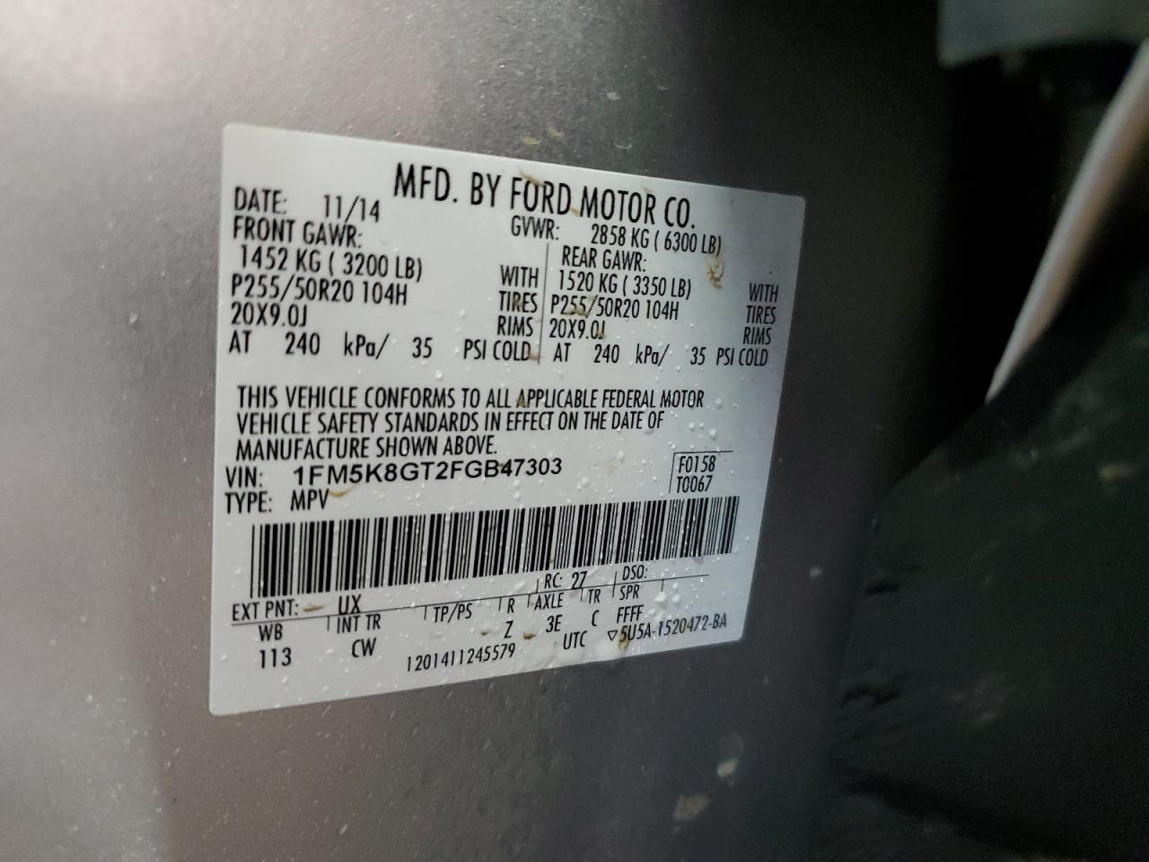 1FM5K8GT2FGB47303 2015 Ford Explorer Sport