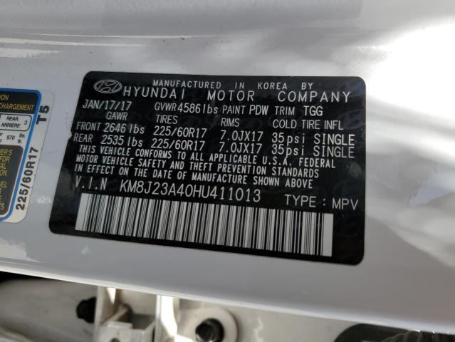 2017 Hyundai Tucson Se VIN: KM8J23A40HU411013 Lot: 61274164