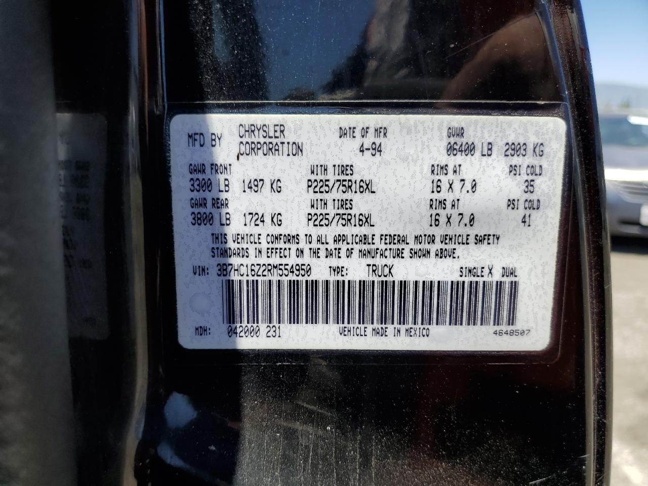 3B7HC16Z2RM554950 1994 Dodge Ram 1500