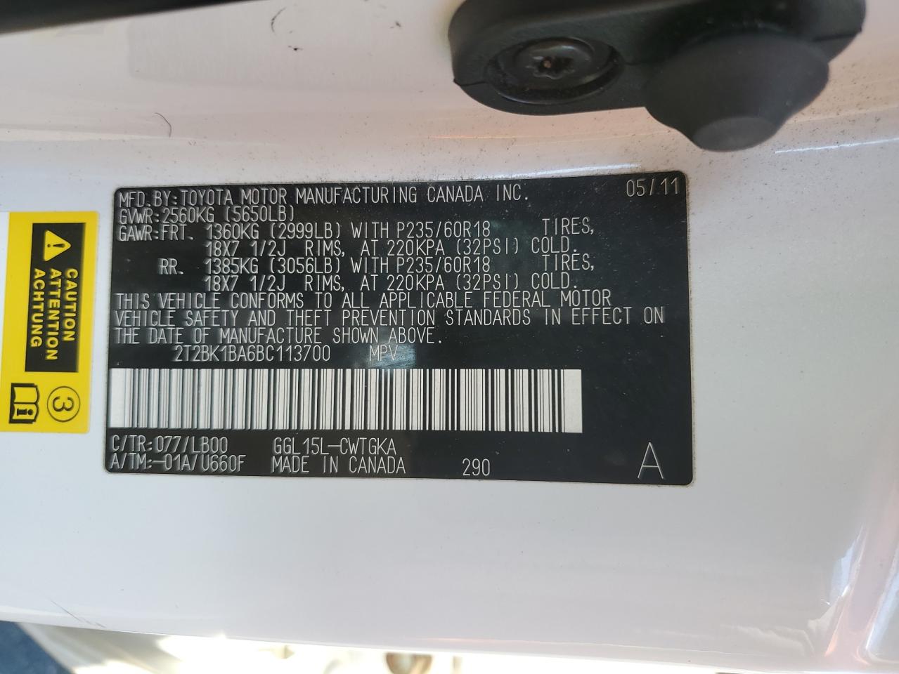 2T2BK1BA6BC113700 2011 Lexus Rx 350