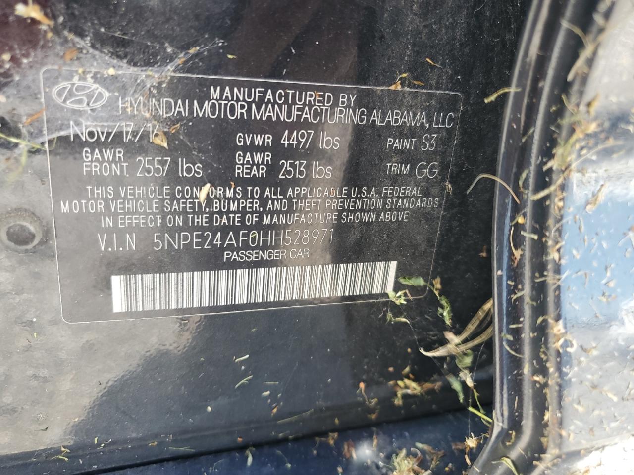 5NPE24AF0HH528971 2017 Hyundai Sonata Se