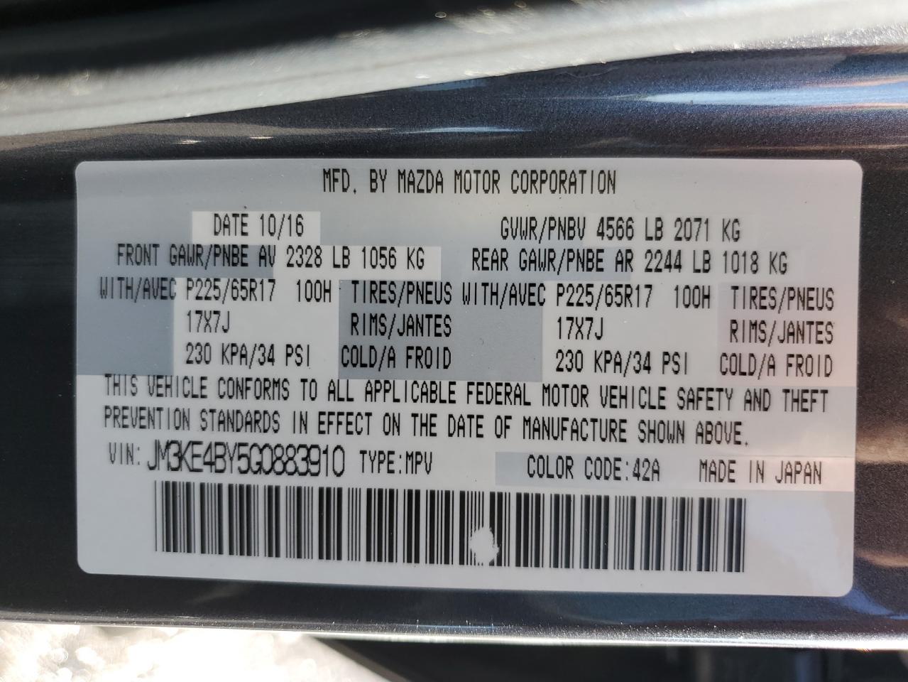 JM3KE4BY5G0883910 2016 Mazda Cx-5 Sport