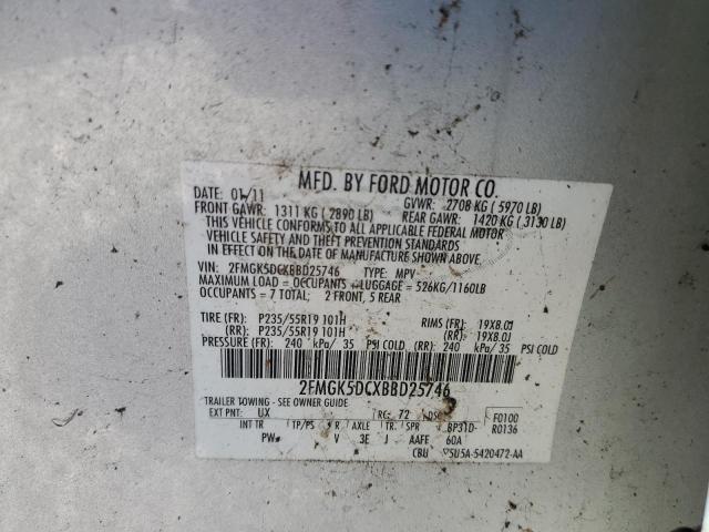 2011 Ford Flex Limited VIN: 2FMGK5DCXBBD25746 Lot: 61473694