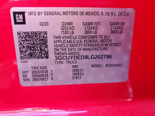 2020 CHEVROLET SILVERADO - 3GCUYDED8LG262796