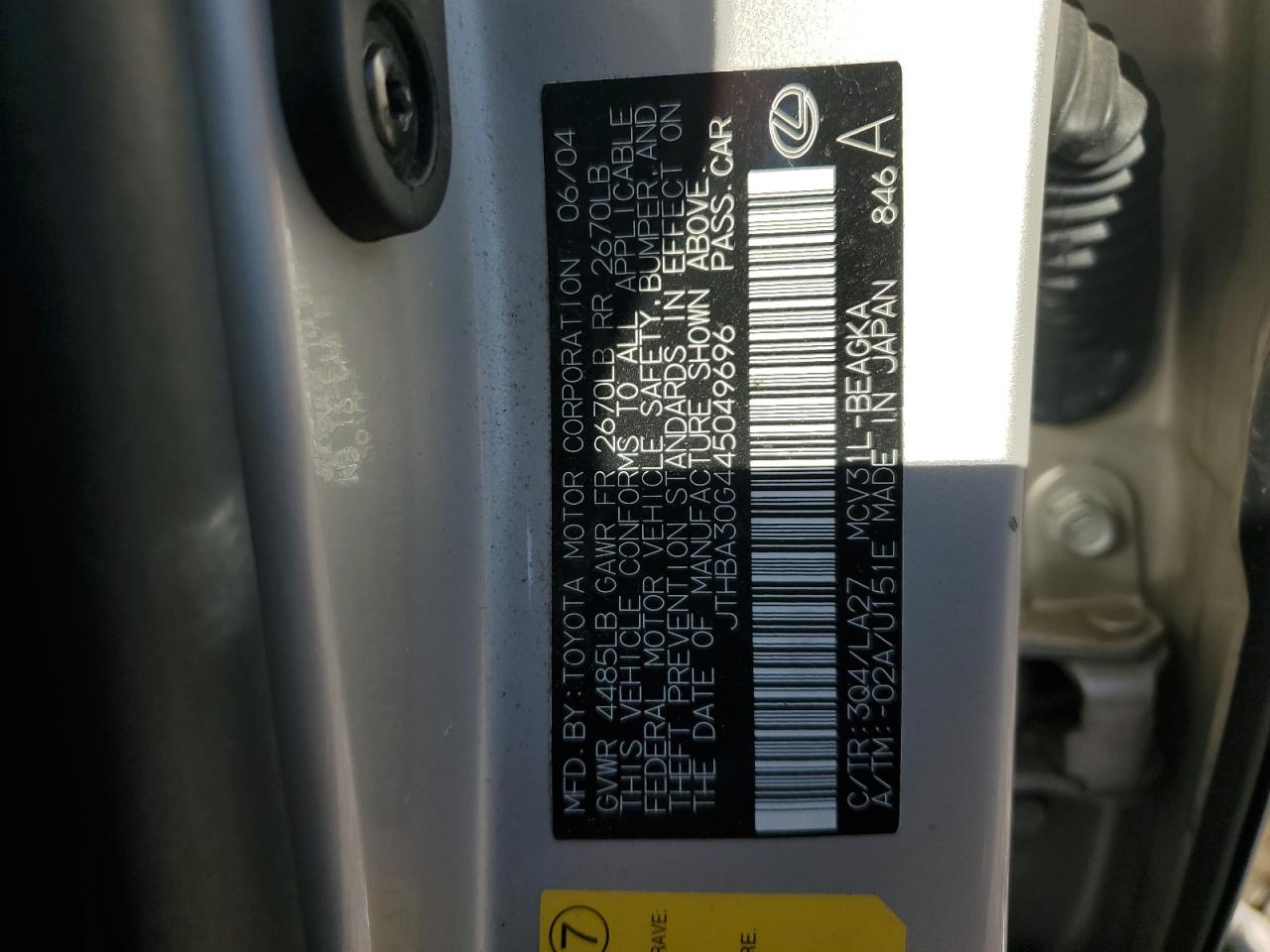 JTHBA30G445049696 2004 Lexus Es 330