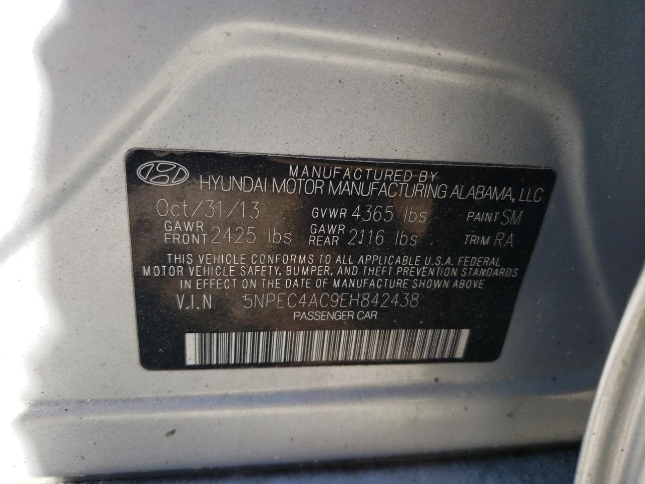 5NPEC4AC9EH842438 2014 Hyundai Sonata Se