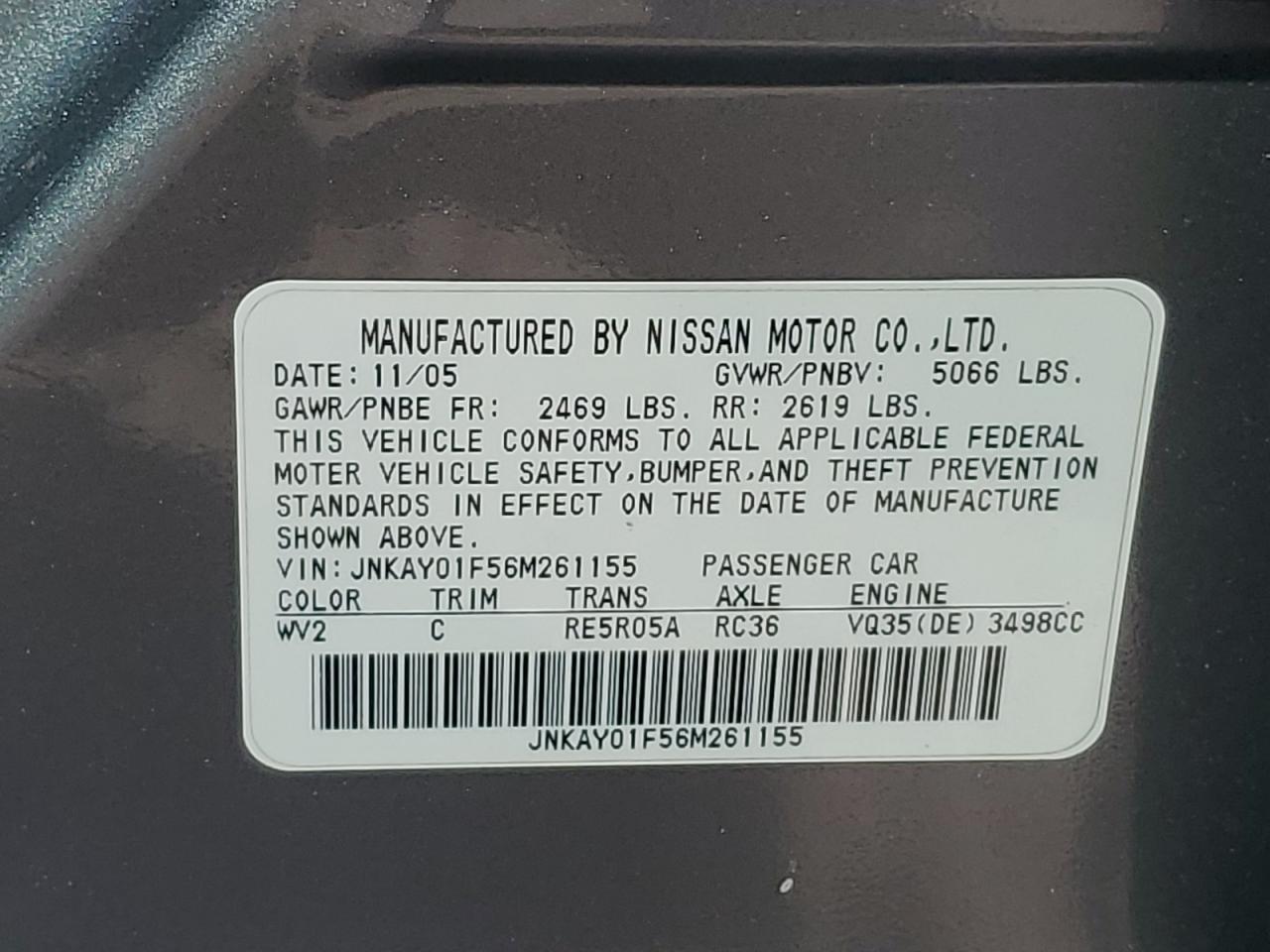 JNKAY01F56M261155 2006 Infiniti M35 Base