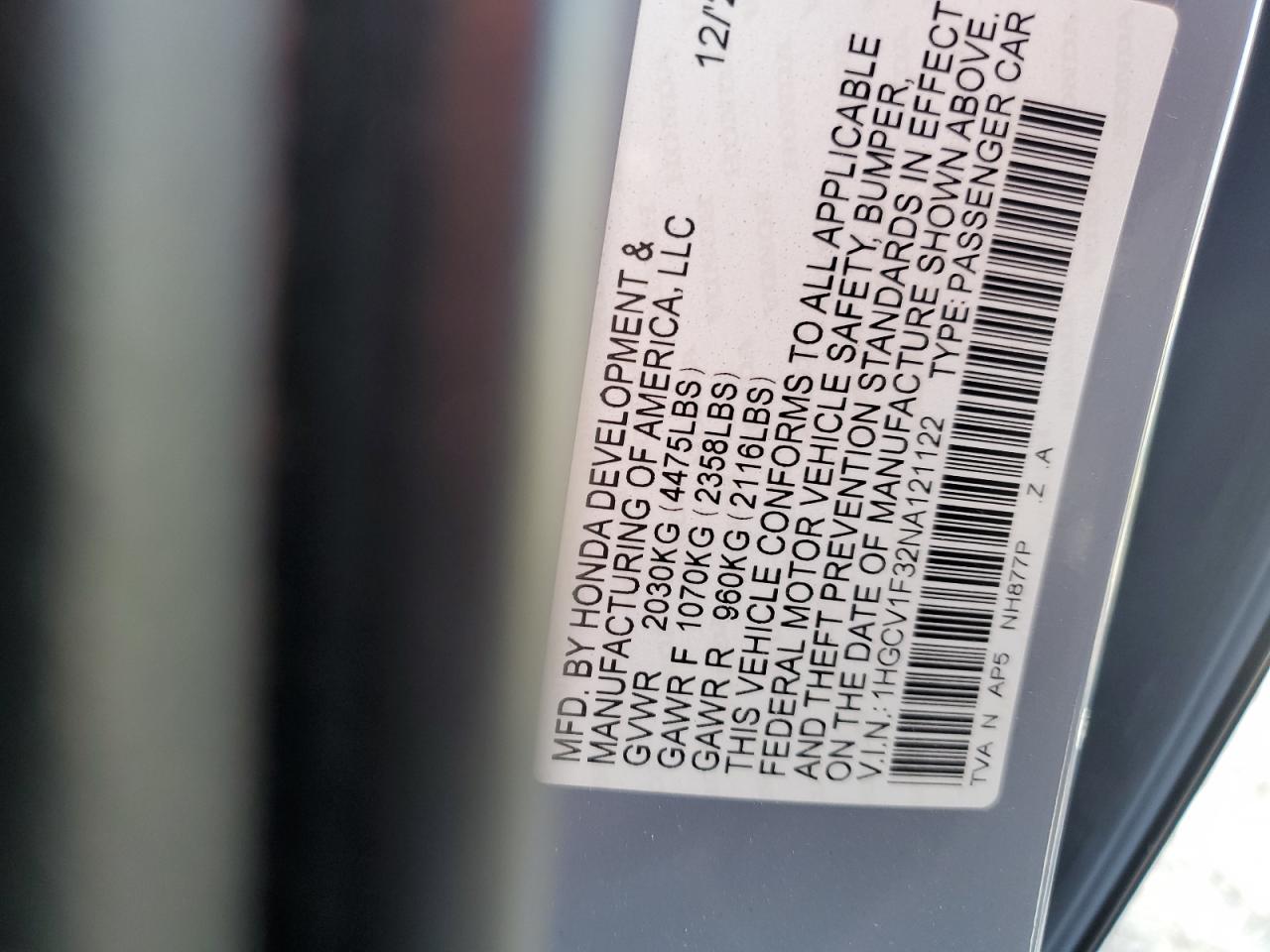 1HGCV1F32NA121122 2022 Honda Accord Sport