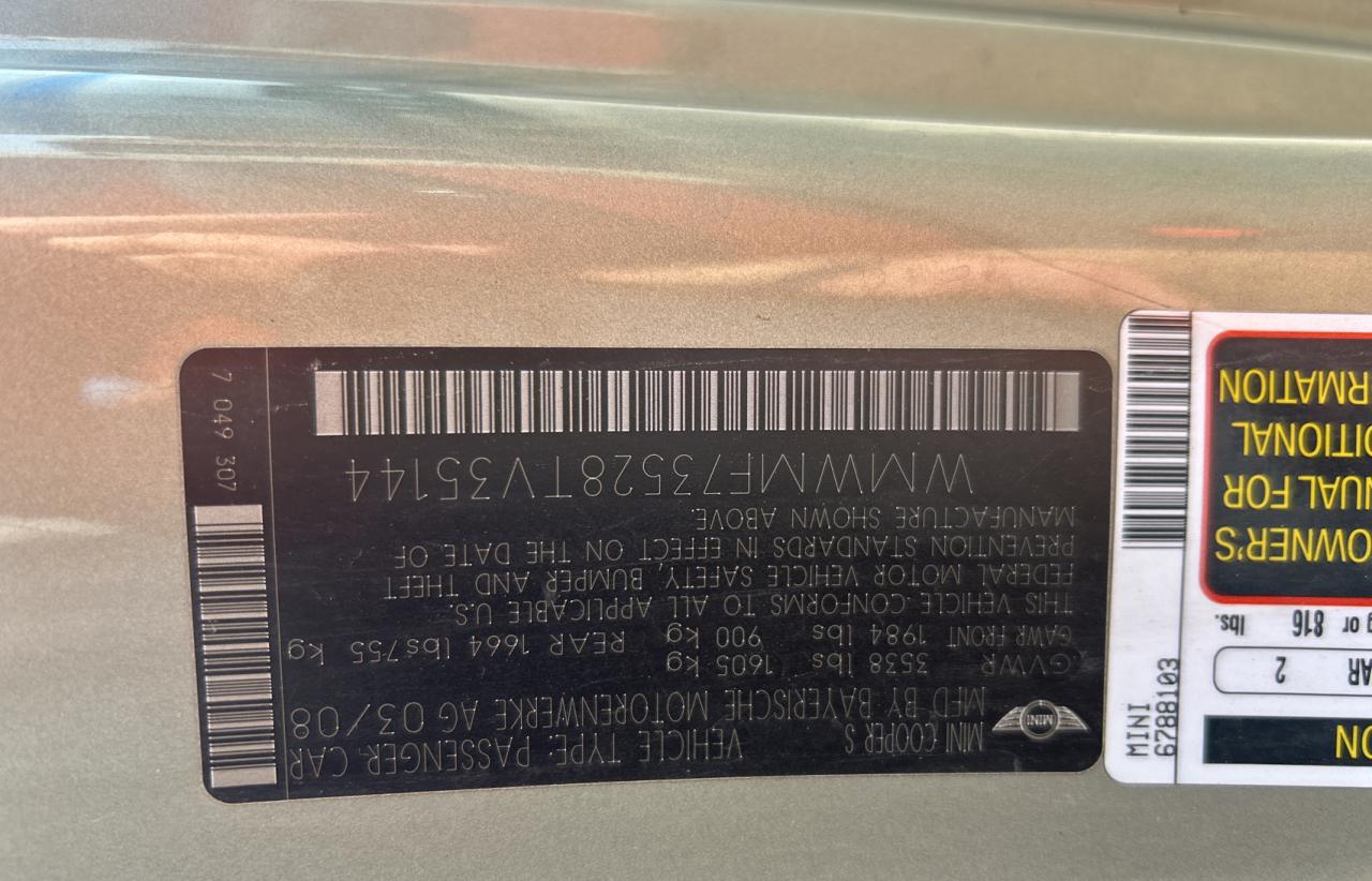 WMWMF73528TV35144 2008 Mini Cooper S