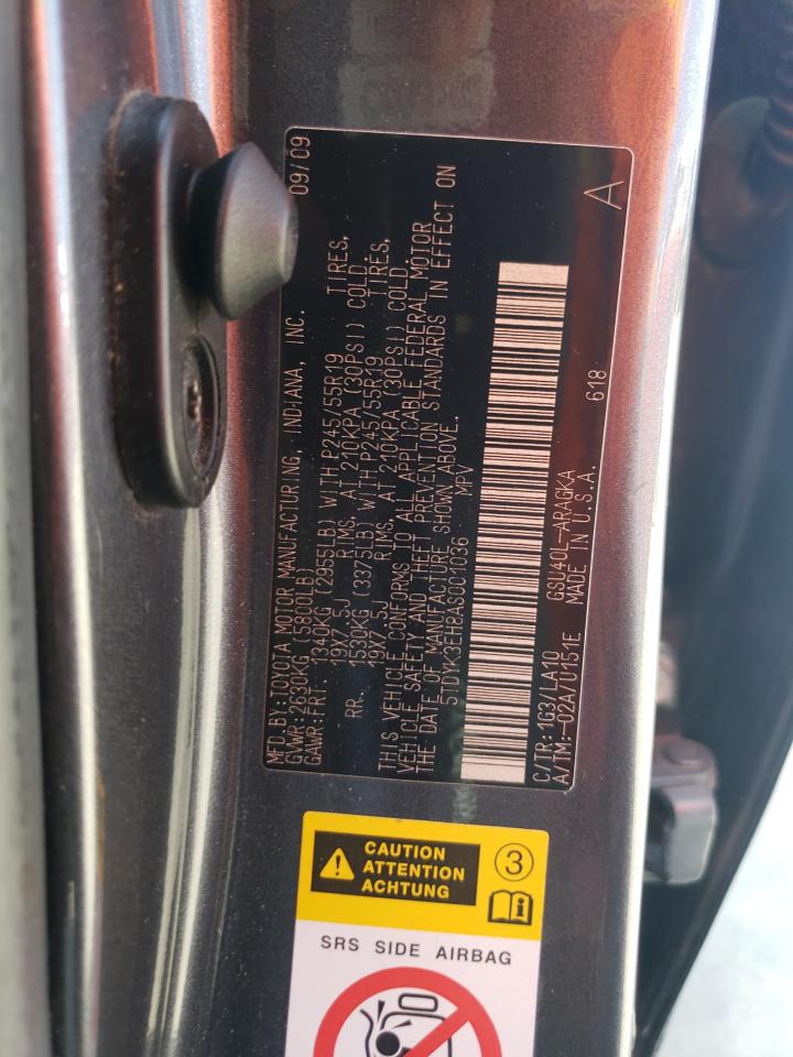 5TDYK3EH8AS001036 2010 Toyota Highlander Limited