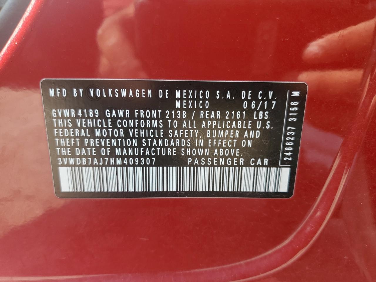 3VWDB7AJ7HM409307 2017 Volkswagen Jetta Se