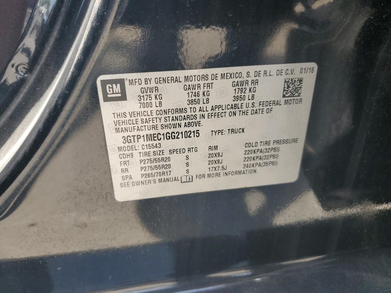 3GTP1MEC1GG210215 2016 GMC Sierra C1500 Sle