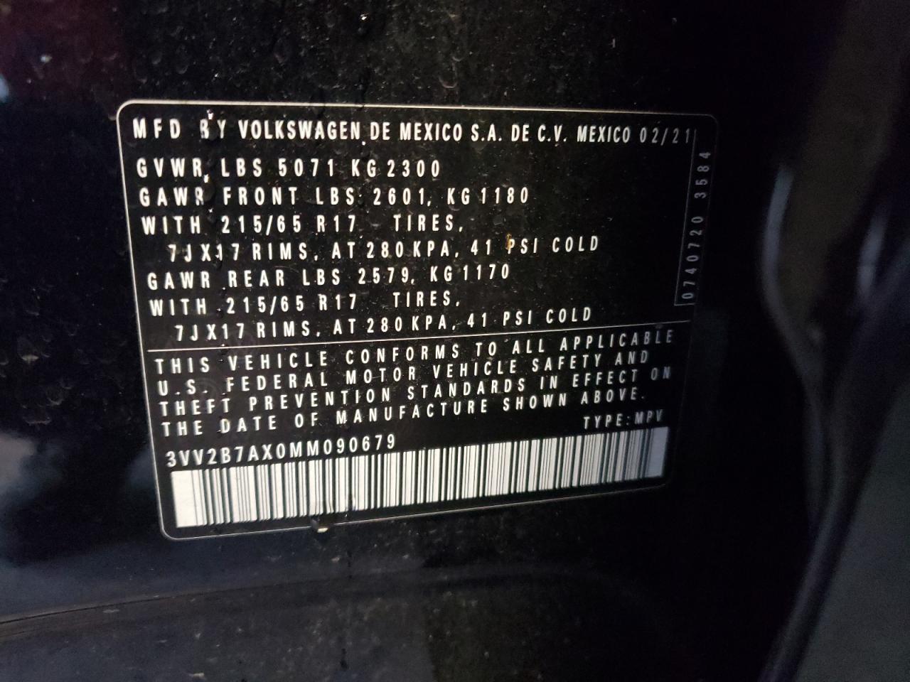 3VV2B7AX0MM090679 2021 Volkswagen Tiguan Se