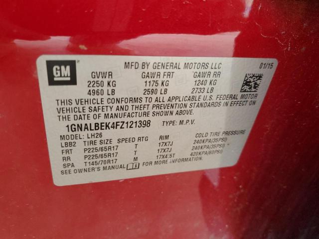 2015 Chevrolet Equinox Lt VIN: 1GNALBEK4FZ121398 Lot: 62918044