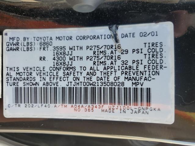 2001 Lexus Lx 470 VIN: JTJHT00W213508028 Lot: 62149854