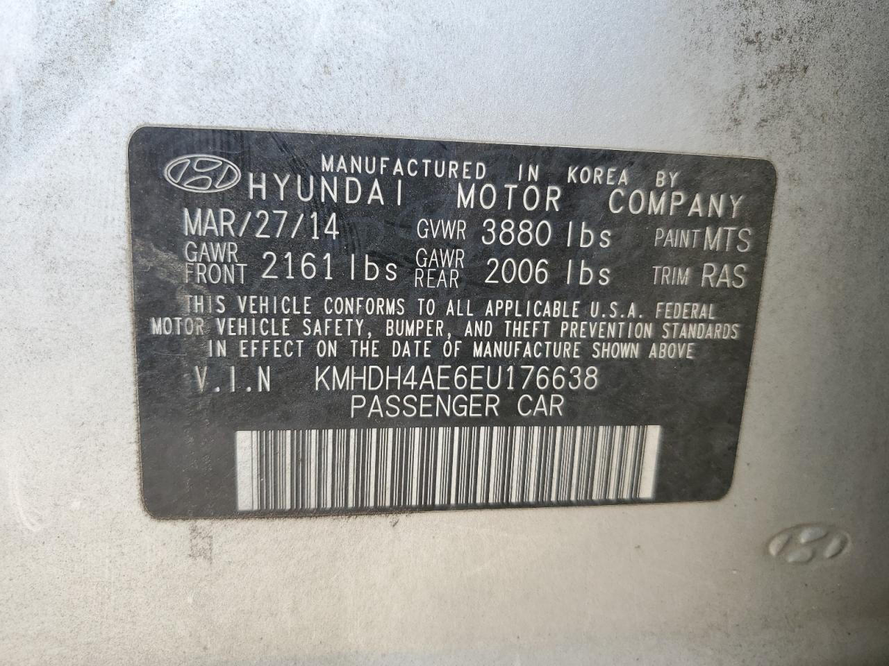 KMHDH4AE6EU176638 2014 Hyundai Elantra Se