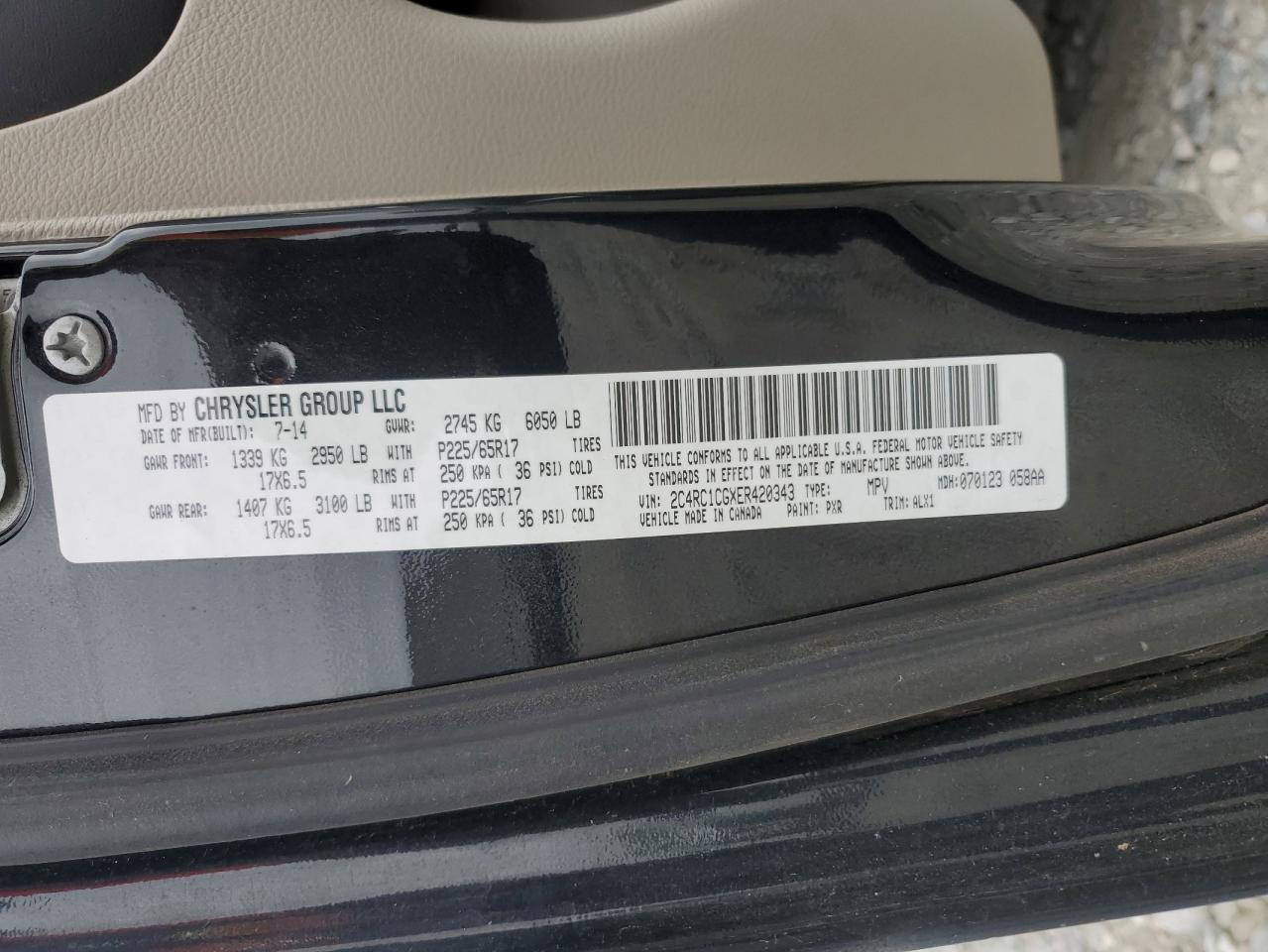 2C4RC1CGXER420343 2014 Chrysler Town & Country Touring L