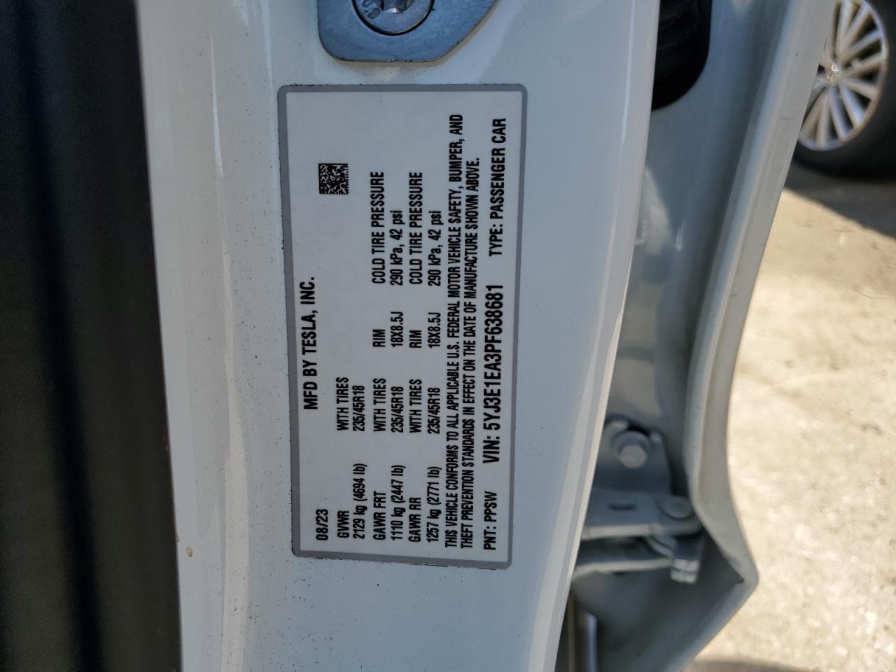 5YJ3E1EA3PF638681 2023 Tesla Model 3