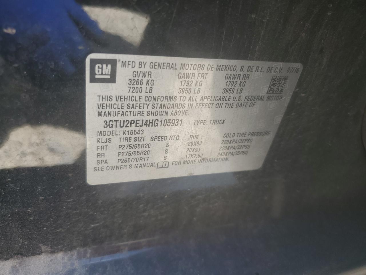 3GTU2PEJ4HG105931 2017 GMC Sierra K1500 Denali