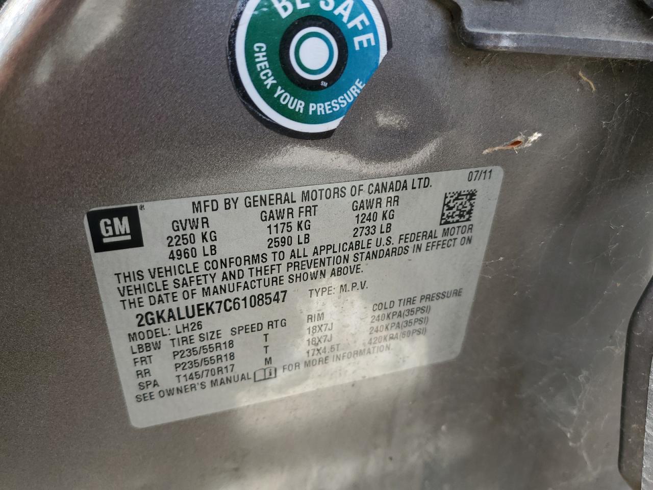 2GKALUEK7C6108547 2012 GMC Terrain Slt