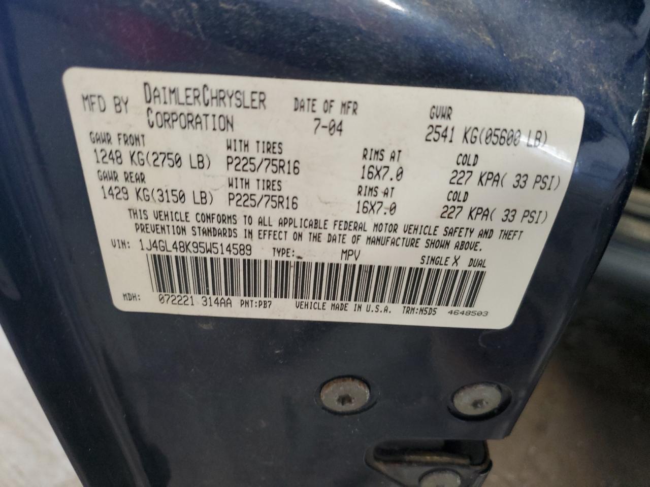 1J4GL48K95W514589 2005 Jeep Liberty Sport 1J4GL48K95W514589 2005 Jeep Liberty Sport
