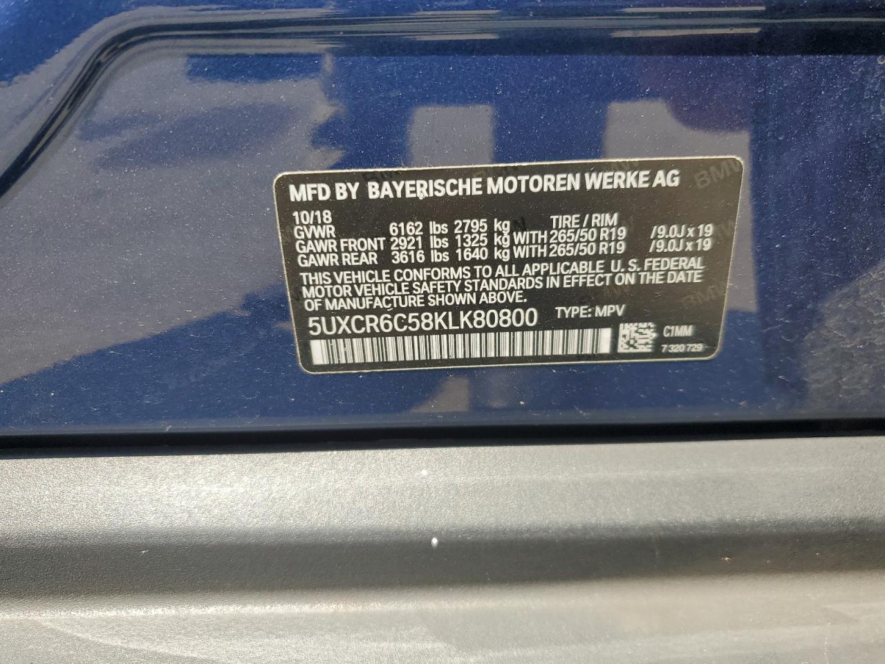 5UXCR6C58KLK80800 2019 BMW X5 xDrive40I