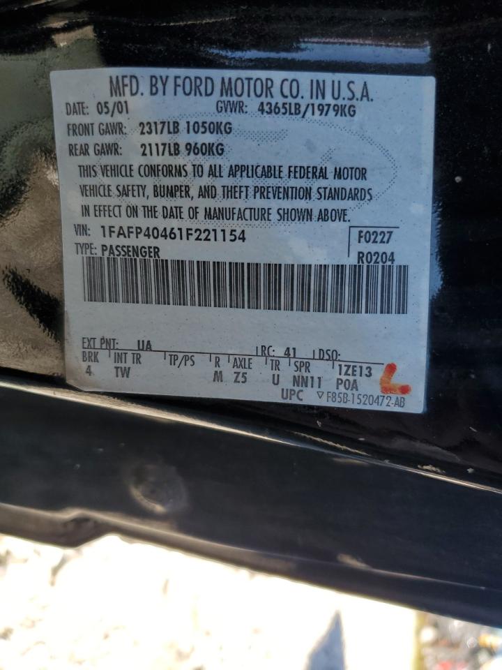 1FAFP40461F221154 2001 Ford Mustang