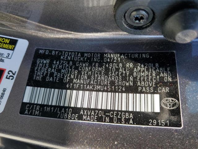 VIN 4T1F11AK3MU451124 2021 Toyota Camry, Xle no.12