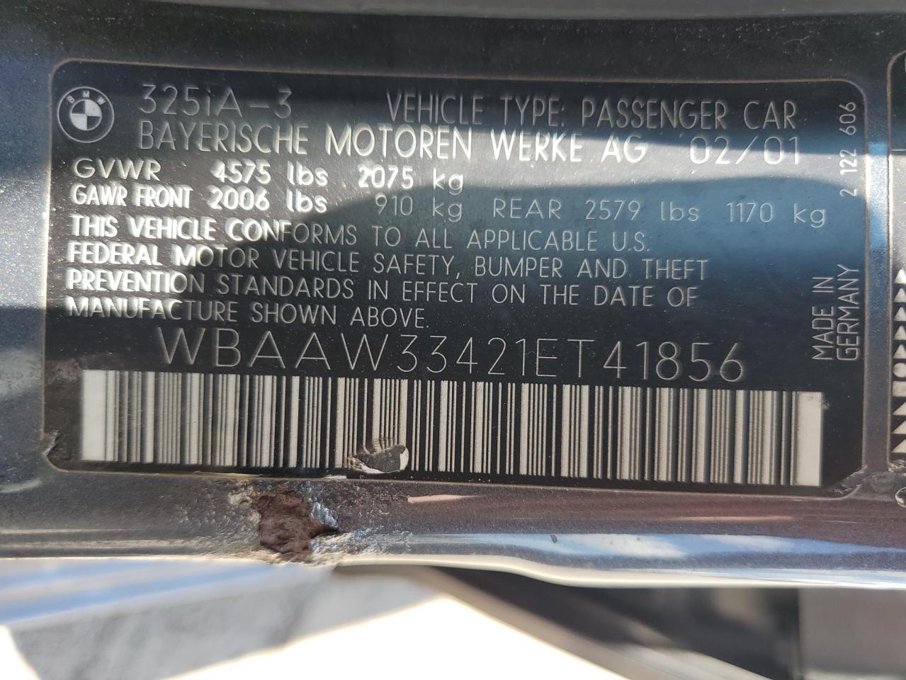 WBAAW33421ET41856 2001 BMW 325 It