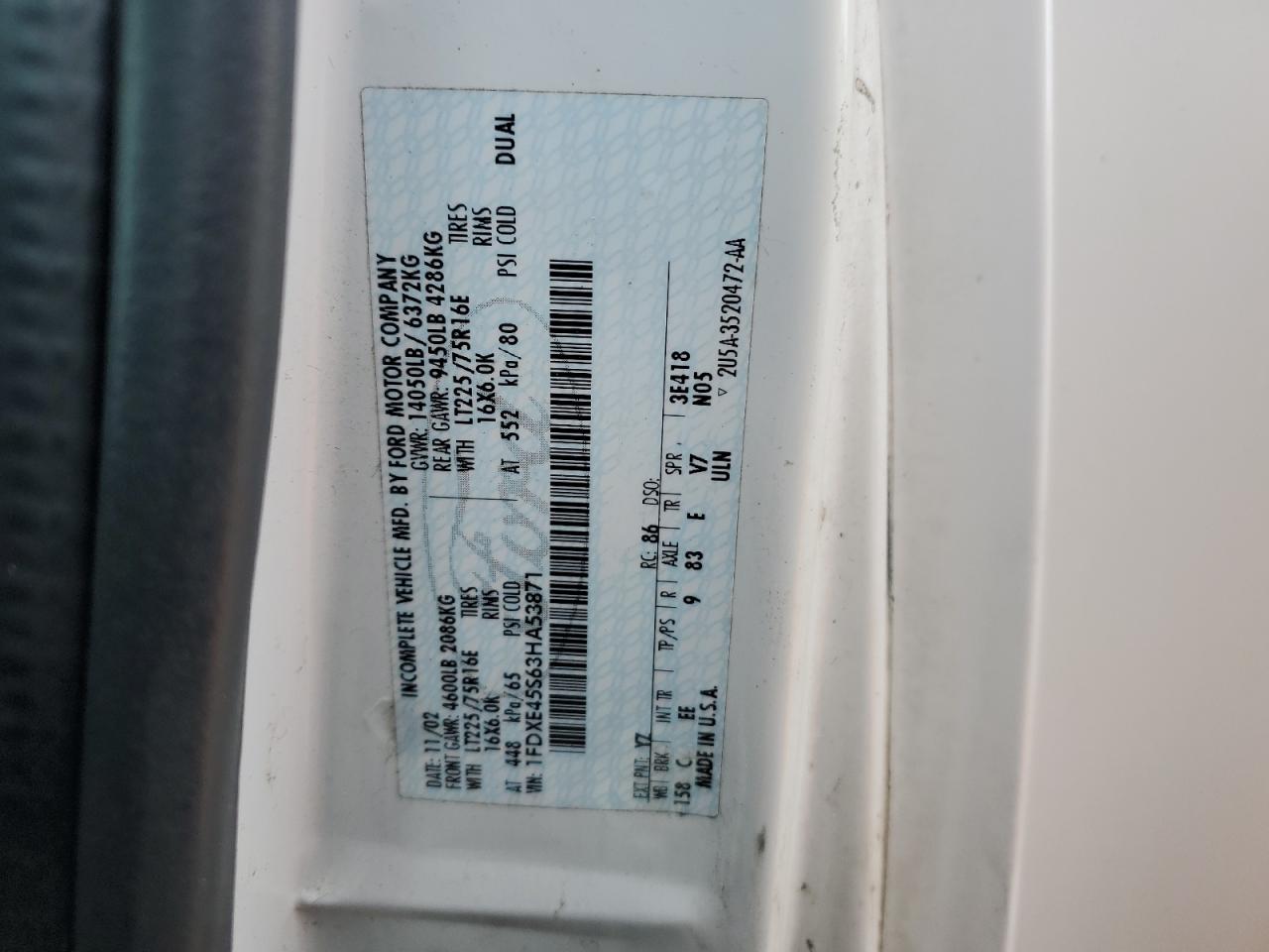 1FDXE45S63HA53871 2003 Ford Econoline E450 Super Duty Cutaway Van