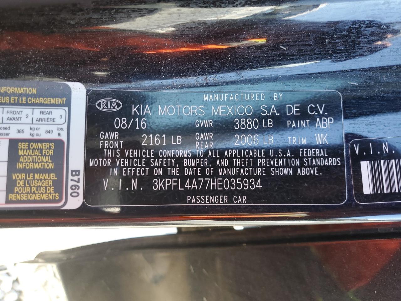 2017 Kia Forte Lx vin: 3KPFL4A77HE035934