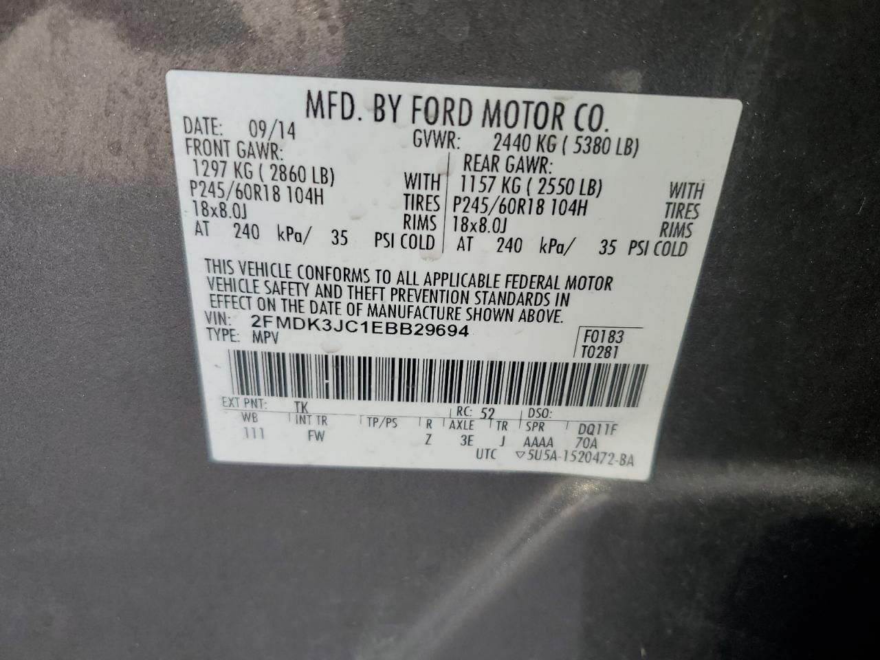 2FMDK3JC1EBB29694 2014 Ford Edge Sel