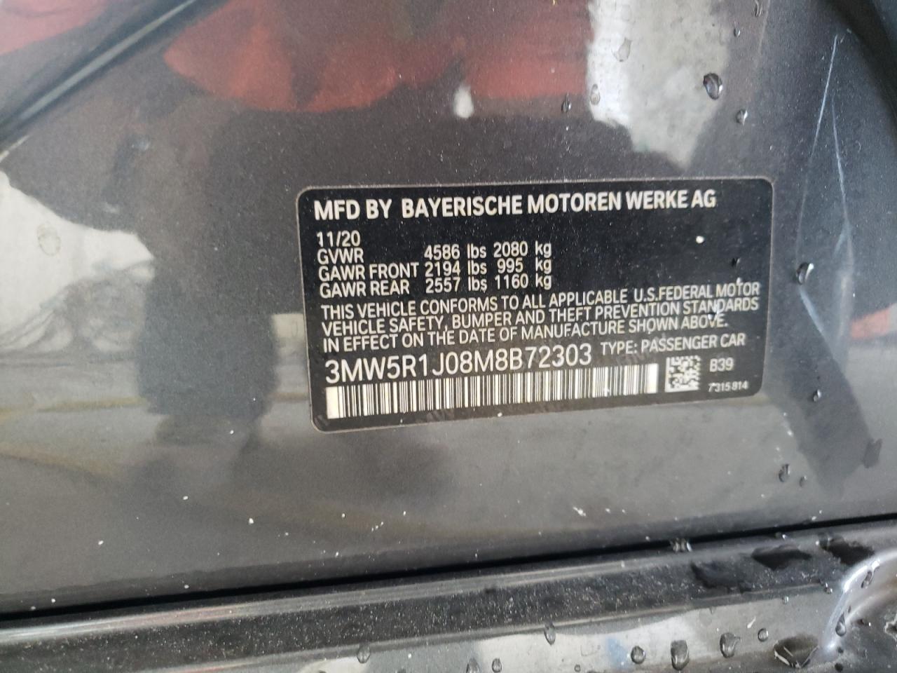 3MW5R1J08M8B72303 2021 BMW 330I