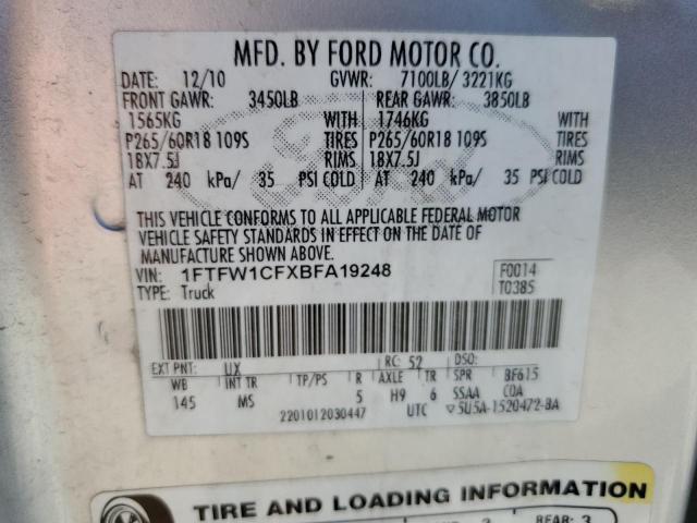 2011 Ford F150 Supercrew VIN: 1FTFW1CFXBFA19248 Lot: 61891224