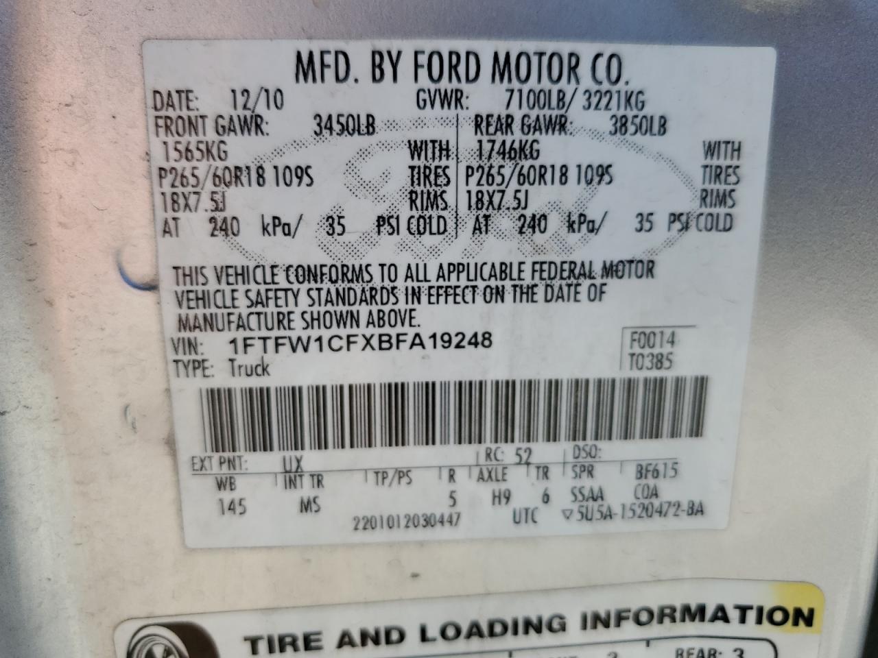 1FTFW1CFXBFA19248 2011 Ford F150 Supercrew