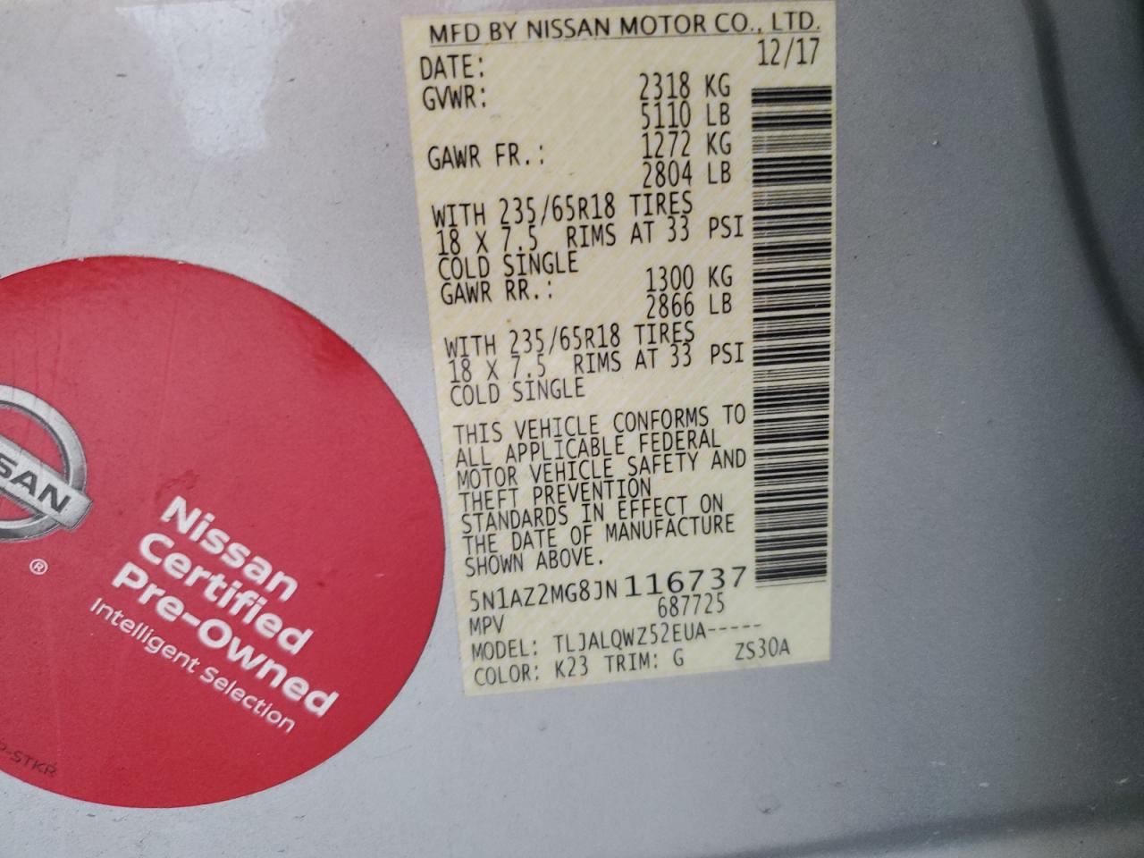 5N1AZ2MG8JN116737 2018 Nissan Murano S