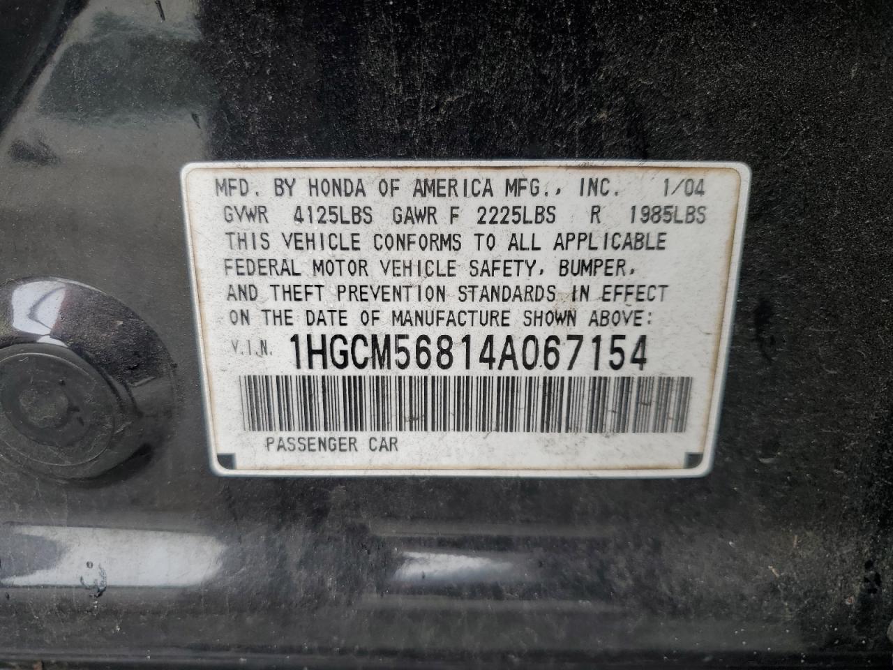 1HGCM56814A067154 2004 Honda Accord Ex