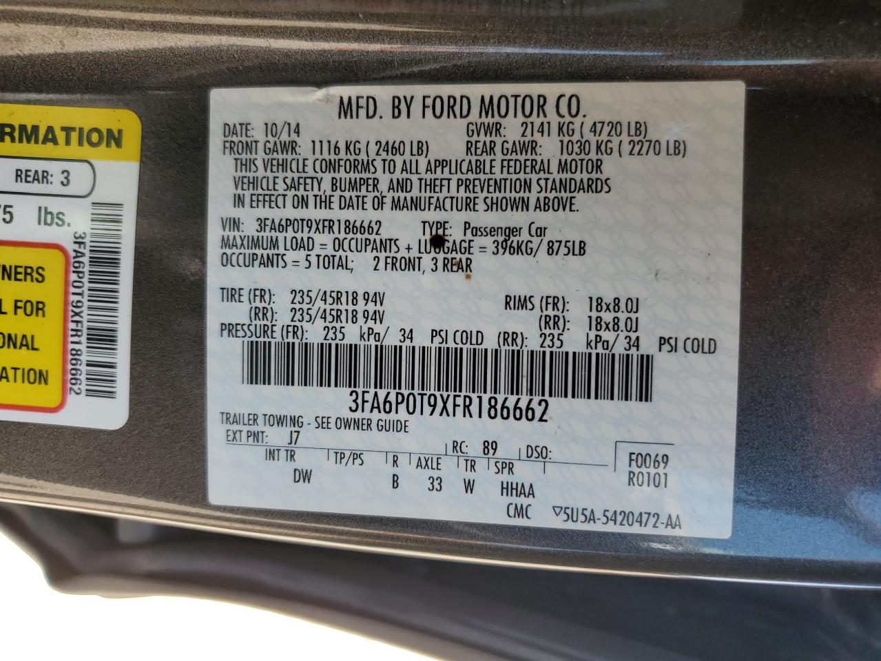 3FA6P0T9XFR186662 2015 Ford Fusion Se