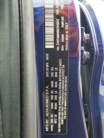 2019 Alfa Romeo Giulia VIN: ZARFAMAN5K7616012 Lot: 62084244