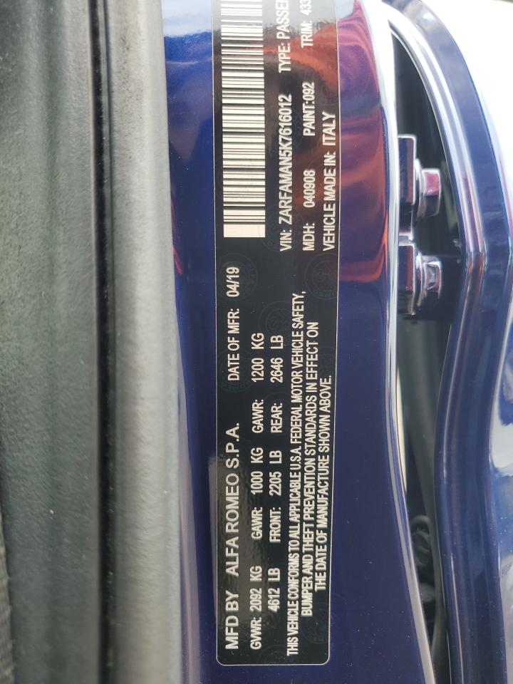ZARFAMAN5K7616012 2019 Alfa Romeo Giulia