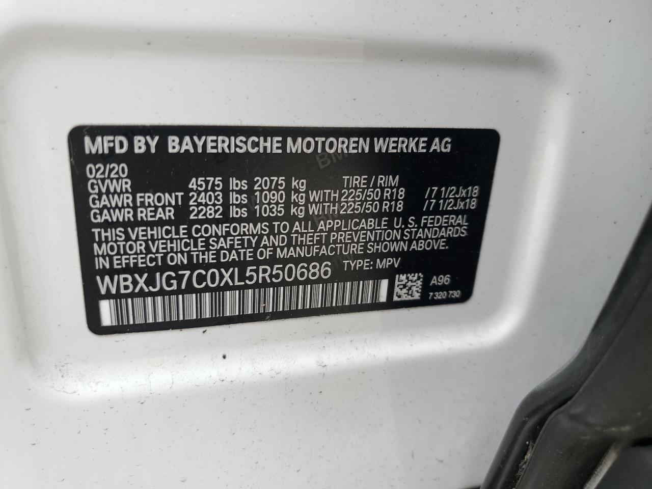 WBXJG7C0XL5R50686 2020 BMW X1 Sdrive28I