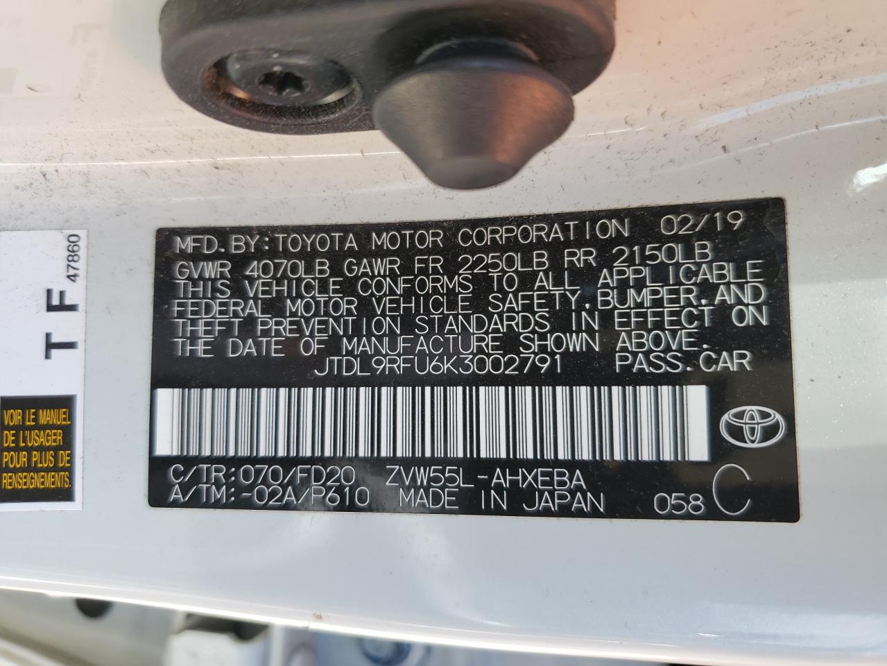 JTDL9RFU4K3002871 2019 Toyota Prius