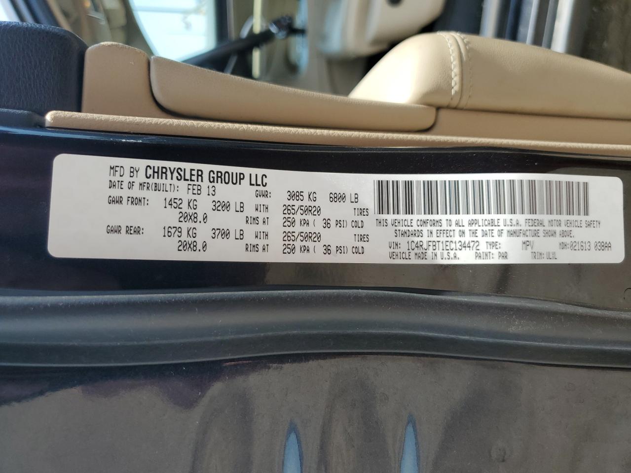 1C4RJFBT1EC134472 2014 Jeep Grand Cherokee Limited