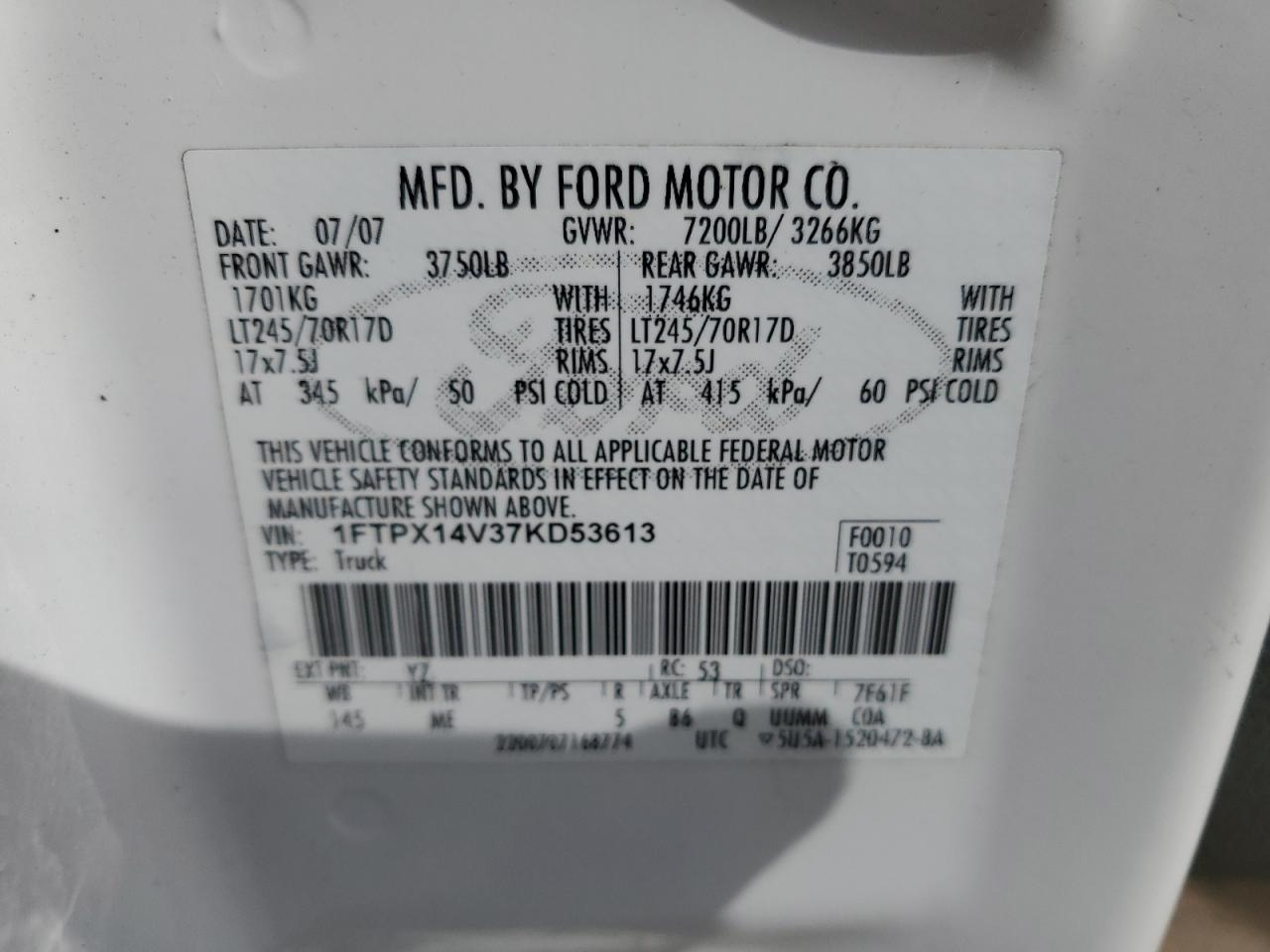 1FTPX14V37KD53613 2007 Ford F150