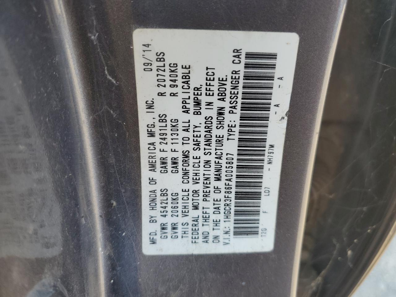 2015 Honda Accord Exl vin: 1HGCR3F86FA005807